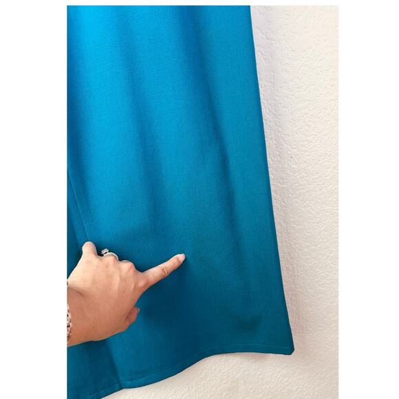 Vintage Western Teal Blue Wool w/ Leather Waist Midi Skirt‎ Size 8 - Picture 5 of 9